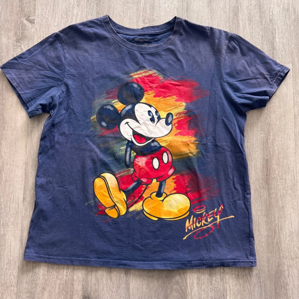 Disney Store Mickey Mouse Graphic T-Shirt Navy Blue Organic Cotton Mens Large